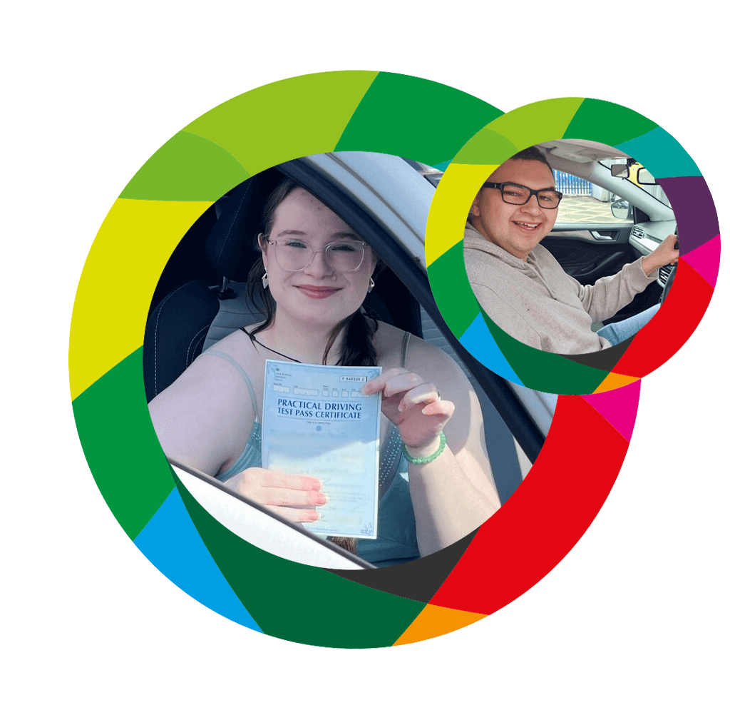 Young Woman Holding a Practical Driving Test pass Certificate and a young man in a car